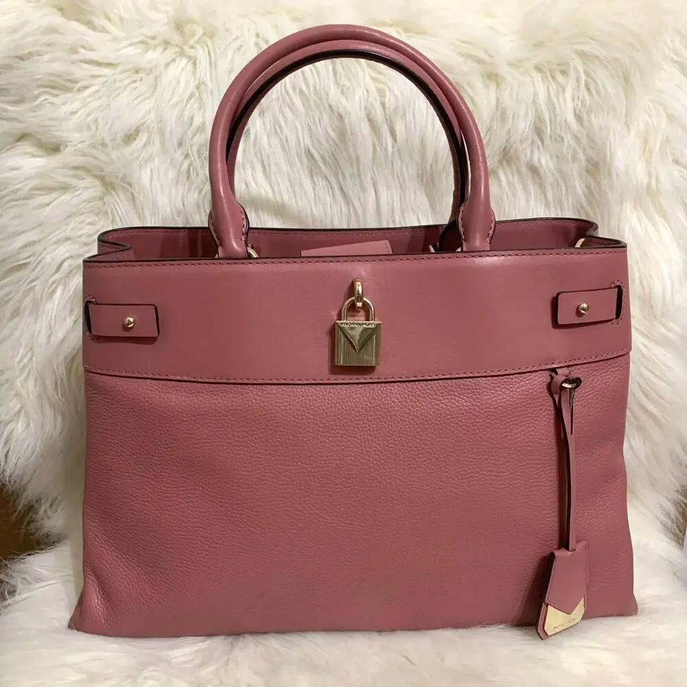 MICHAEL KORS Soft Pink Large Leather GRAMERCY Padlock Satchel